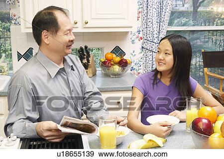 Close-up of a father and his daughter in the kitchen View Large Photo Image Stock Photo - Close-up of a father and his daughter in the kitchen. Fotosearch