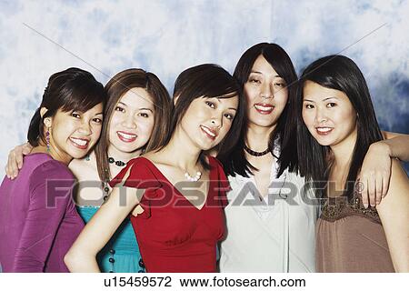 Portrait of five young women smiling View Large Photo Image Stock Image - Portrait of five young women smiling. Fotosearch
