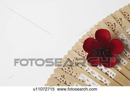 Stock Photography - Close-up of a flower on a folding fan. Fotosearch