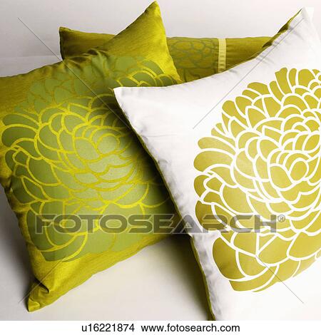 Picture - High angle view of three cushions. Fotosearch