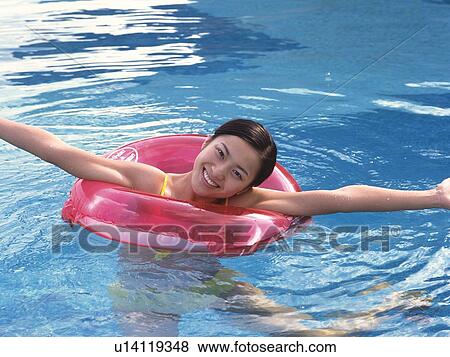 tube woman inner pool portrait using fotosearch