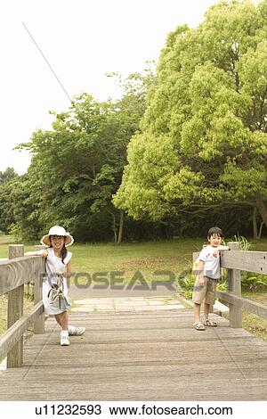 Photography of a girl and a boy on the wooden bridge, High Angle View View Large Photo Image Stock Image - Photography of a girl and a boy on the wooden bridge, High Angle View. Fotosearch