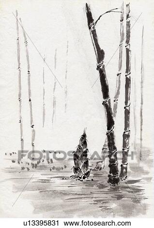Bamboo Trees, Ink Painting, Vignette View Large Illustration Clip Art - Bamboo Trees, Ink Painting, Vignette. Fotosearch