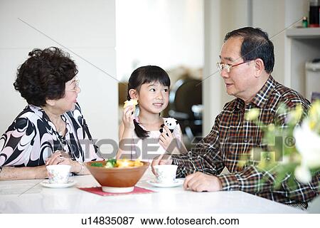 A girl talking to her grandparents. View Large Photo Image Stock Photo - A girl talking to her grandparents.. Fotosearch