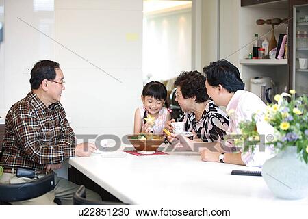 Stock Image - View of a family sitting together.. Fotosearch