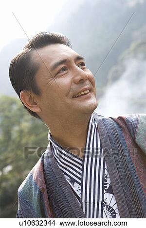 Mature Adult Man in Yukata Looking Away, Front View, Head and Shoulder View Large Photo Image Picture - Mature Adult Man in Yukata Looking Away, Front View, Head and Shoulder. Fotosearch