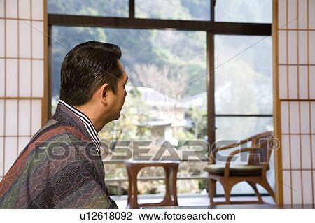 Mature Adult Man in Yukata Looking Outside, Side View, Head and Shoulder View Large Photo Image Stock Image - Mature Adult Man in Yukata Looking Outside, Side View, Head and Shoulder. Fotosearch