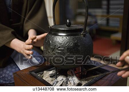 Close Up Image Of An Iron Kettle At The Fireplace Close Up