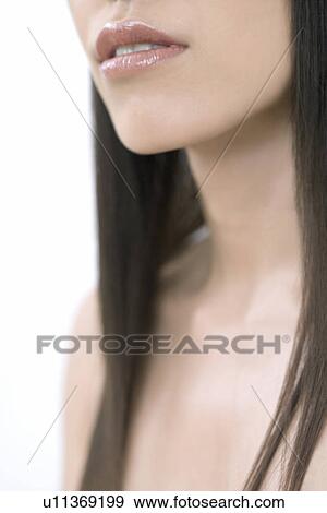 Stock Photo - Close-up Image of A Young Woman's Lips and Neck, Side View. Fotosearch