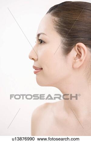 Stock Photography of Close-up Image of A Young Woman's Side Face, Side