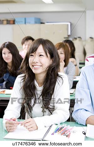 Stock Photograph - Seven College Students in Classroom. Fotosearch