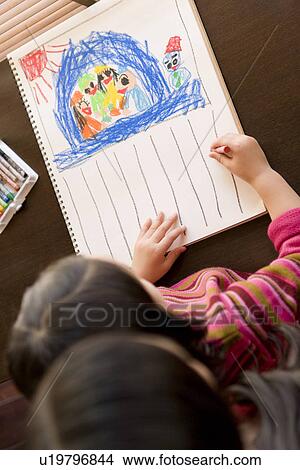 Picture - Girl with mother drawing. Fotosearch