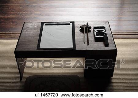 Stock Image - High angle view of painting articles. Fotosearch