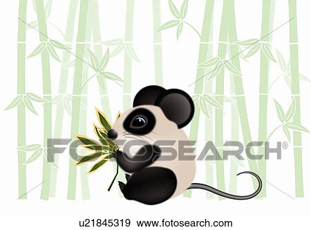 Stock Illustration - Mouse like a Panda eating bamboo. Fotosearch