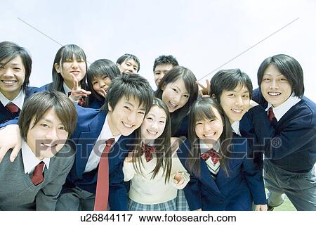 Portrait of high school students, smiling and looking at camera View Large Photo Image Stock Photo - Portrait of high school students, smiling and looking at camera. Fotosearch