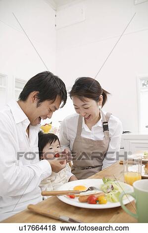 Stock Photo - Family eating breakfast. Fotosearch