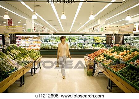 Stock Photograph - Young woman shopping at supermarket. Fotosearch