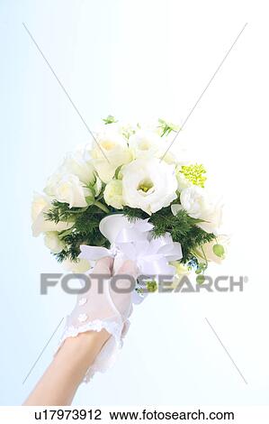 Bride's hand holding bouquet of flowers View Large Photo Image Stock Image - Bride's hand holding bouquet of flowers. Fotosearch