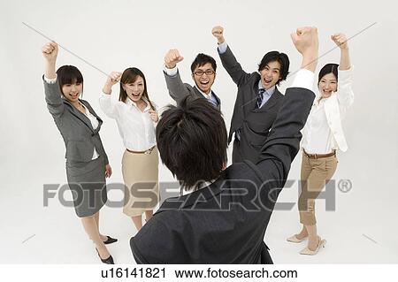 Business people cheering View Large Photo Image Stock Image - Business people cheering. Fotosearch