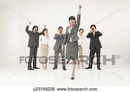 Business people cheering View Large Photo Image Stock Photo - Business people cheering. Fotosearch