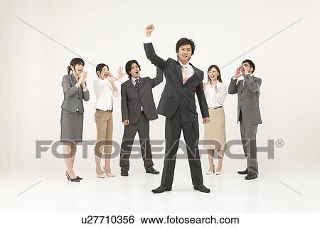 Business people cheering View Large Photo Image Stock Photograph - Business people cheering. Fotosearch