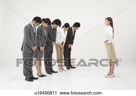 Business people bowing to businesswoman View Large Photo Image Stock Image - Business people bowing to businesswoman. Fotosearch