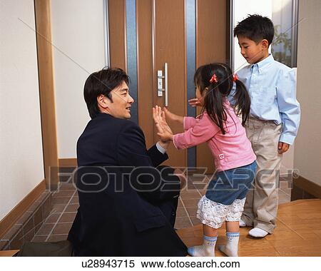 A man saying goodbye to his children View Large Photo Image Stock Photography - A man saying goodbye to his children. Fotosearch