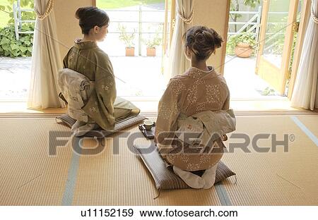 Portrait of two women in kimono View Large Photo Image Stock Photo - Portrait of two women in kimono. Fotosearch