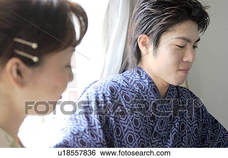 Portrait of young couple in kimono View Large Photo Image Stock Photograph - Portrait of young couple in kimono. Fotosearch