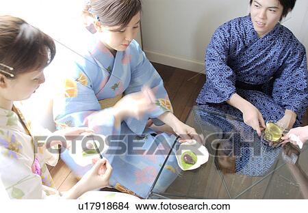 Three people in kimono talking View Large Photo Image Picture - Three people in kimono talking. Fotosearch
