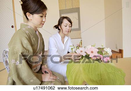 Two women arranging flowers View Large Photo Image Stock Image - Two women arranging flowers. Fotosearch