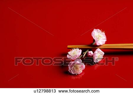 Stock Image - Japanese plum and chopsticks. Fotosearch