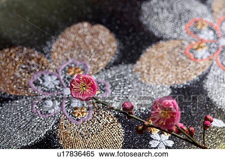 Stock Photography - Japanese plum on kimono. Fotosearch