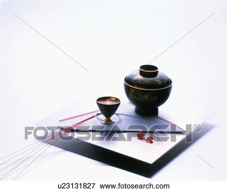Stock Photo - Lacquer bowl and sake cup. Fotosearch
