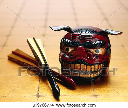 Lion mask and folding fan View Large Photo Image Picture - Lion mask and folding fan. Fotosearch