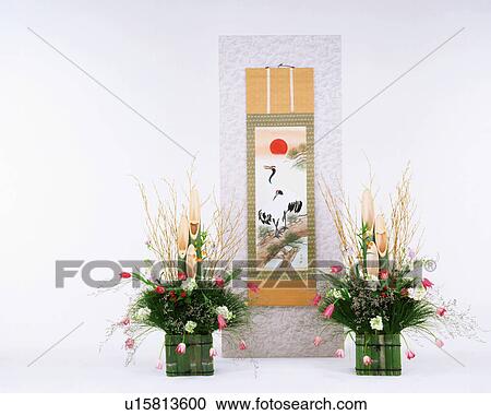 Stock Image - New Year decoration and scroll picture. Fotosearch