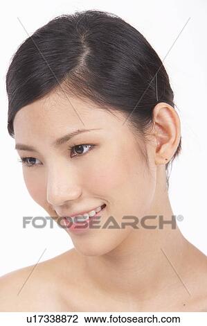 Stock Image - Portrait of Natural Young girl, Smiling. Fotosearch