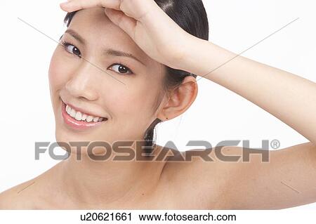 Stock Image - Portrait of Natural Young girl, Smiling. Fotosearch