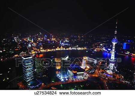 Picture - China, Shanghai skyline, aerial view. Fotosearch