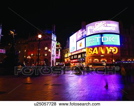 Picadilly Circle at Night, London View Large Photo Image Stock Photo - Picadilly Circle at Night, London. Fotosearch