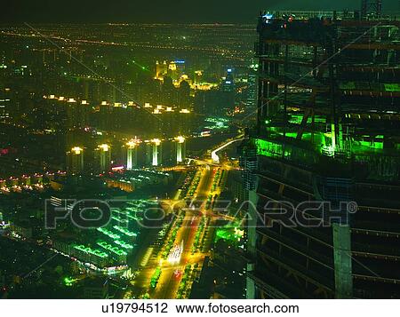 Stock Image - Skyscraper Construction site, Pudong, Shanghai, China. Fotosearch