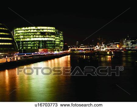 Stock Image - The River Thames at night. Fotosearch