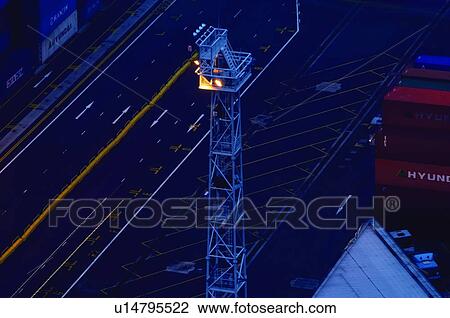 Tower in container terminal View Large Photo Image Stock Image - Tower in container terminal. Fotosearch