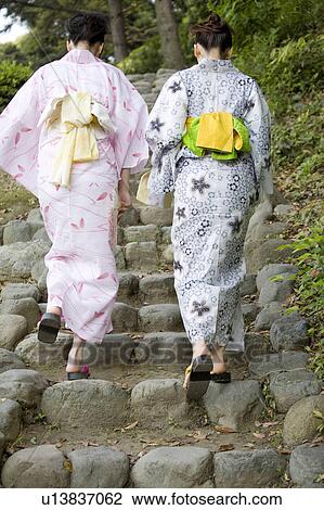 Stock Image - Back figure of yukata women. Fotosearch