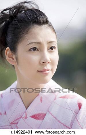 Stock Image - Verdure and yukata woman. Fotosearch