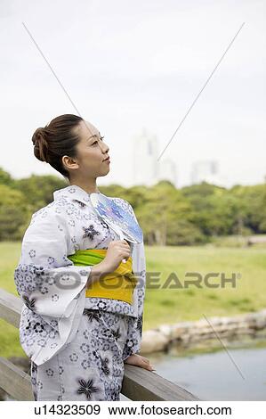 Stock Photo - Verdure and yukata woman. Fotosearch