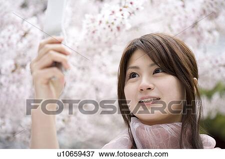Woman under the cherry tree View Large Photo Image Stock Photo - Woman under the cherry tree. Fotosearch