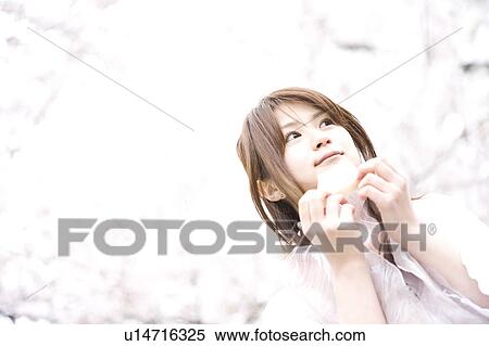Stock Photography - Woman under the cherry tree. Fotosearch