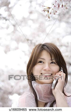 Stock Photography - Woman under the cherry tree. Fotosearch
