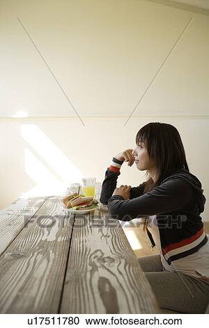 Stock Image - View of a contemplative woman. Fotosearch